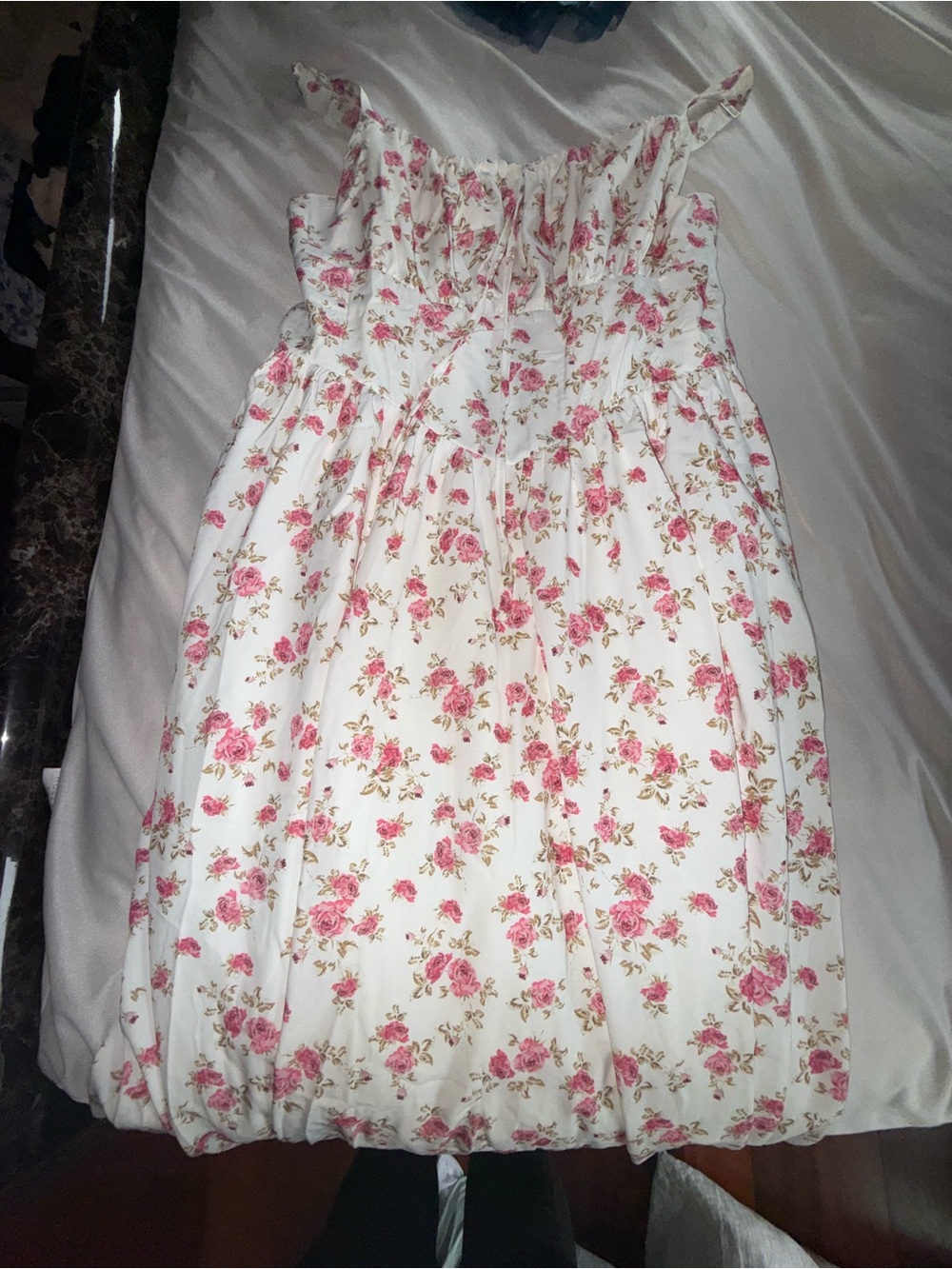 Girls' White Floral Sundress with Pink Rose Print